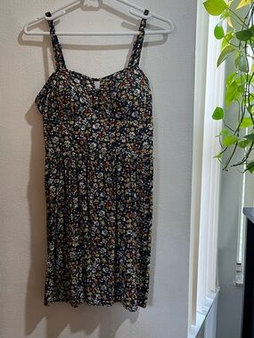 AUW Floral Babydoll Mini Dress | Navy Ditsy Floral Sundress | Cottagecore Style